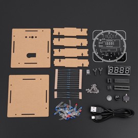 DIY Light Control Rotation LED Electronic Temperature Clock Kit Suite W/Case & USB Cable Red