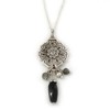 Vintage Inspired Flower and Charms Pendant with Silver Tone Chain