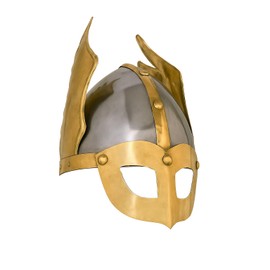 Viking Warrior Helmet with Brass Wing Accents – Norse Costume Armor Replica for LARP, Cosplay, Reenactment, and Collectors Silver