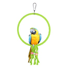 LuckyOpt Bird Swing, 20 cm Diameter Hanging Parrot Swing with Colourful Beads, Cotton Rope Ring, Bird Cage Toy for Budgies, Cockatiels, Canary (Green)
