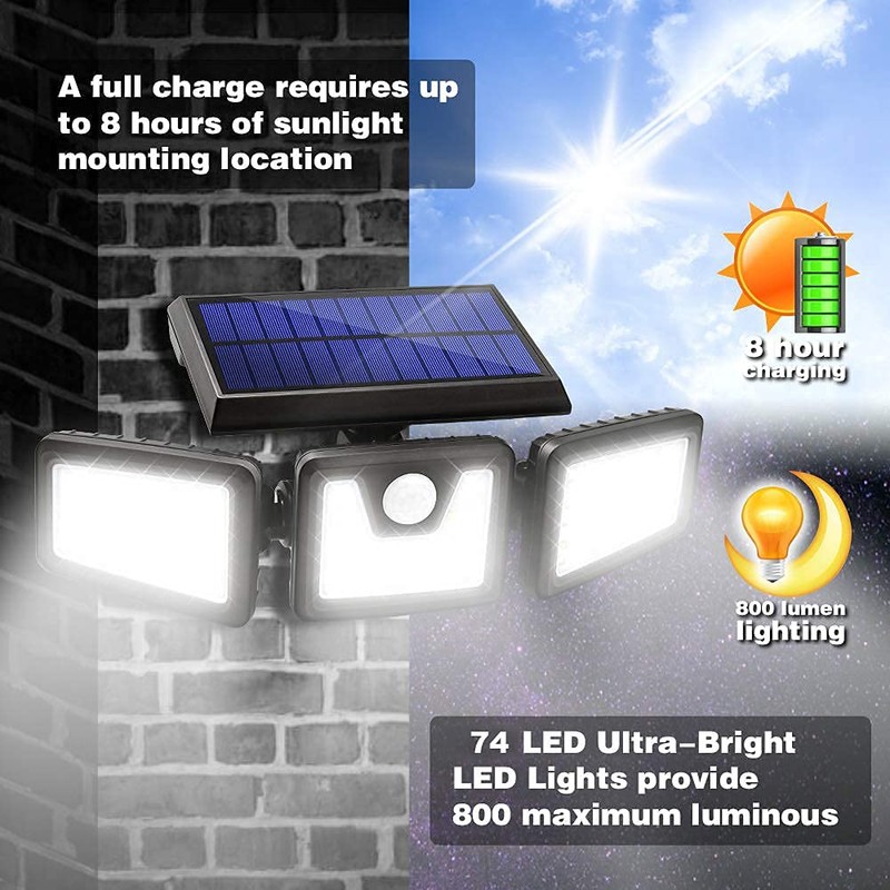 HOORAY Solar Motion Sensor Light - 800Lumens 74 LED Wireless