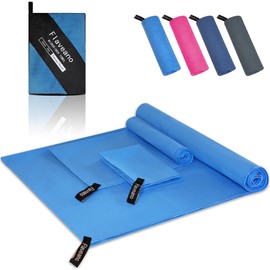 Flaveano Microfibre Towel, Travel Towel Set of 3 (180x90cm, 80x40cm, 50x30cm), Quick Drying for Camping, Swimming, Beach, Gym And Sports (70.9”x35.4”, 31.5”x15.8”, 19.7”x11.8”)