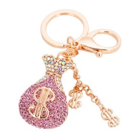YQIMYIM Dollar Symbol Shape Keychain Keyring Sparkling Crystal Rhinestones Key Chain Creative Gifts Accessories (Pink)