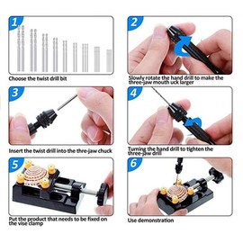 Mini Crafts Hand Drill Set, 37 PCS Alloy Pin Vise Precision Twist Drill Bits Manual Drilling Tools for Model Making, Winding, Home Decoration (0.1-1.0pcb)