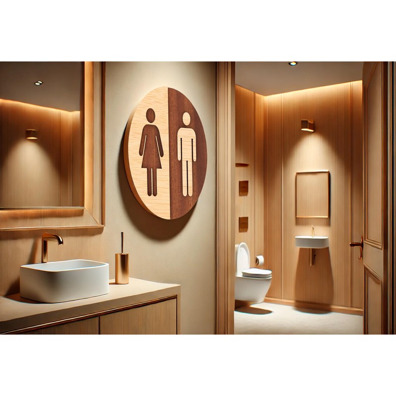 Becral - Bathroom Sign Unisex Natural Wood - 12 cm