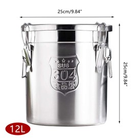 Fetcoi Stainless Steel Airtight Canister for Kitchen, Large Household Dry/Wet food Storage for Flour Coffee Bean Tea Cereal Sugar Cookie Oil, Milk, Wine (12L)