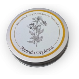 Pomada 100% orgánica con Manzanilla, Árnica y Caléndula. Para piel seca, eczema, estrías, rozaduras, quemaduras leves, moretones, cicatrices. 60 grs.
