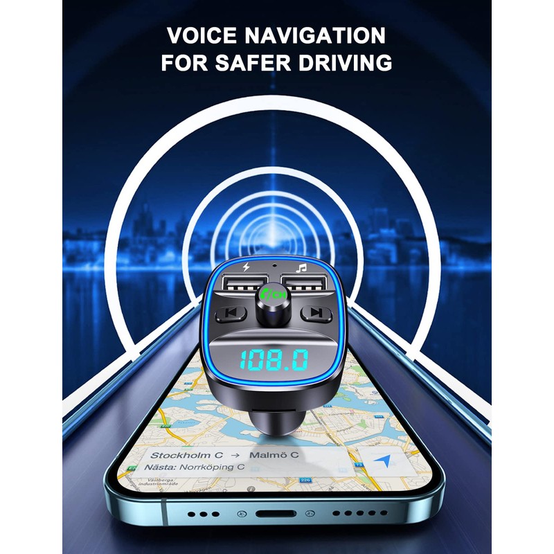 (Upgraded) COMSOON FM Transmitter, Bluetooth Car Adapter MP3 Player, Hands-Free