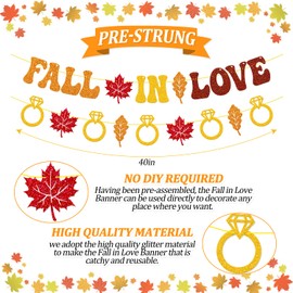 YWLACC Fall in Love Banner Autumn Bridal Shower Party Decorations for Boy Girl Celebrating Wedding Engagement Bridal to Be Bachelorette Fall Maple Leave Ring Thanksgiving Party Supplies