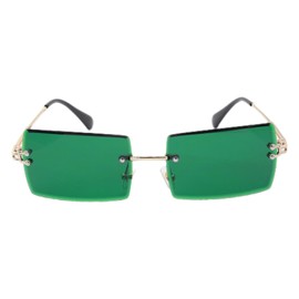 YUELUQU Retro Frameless Sunglasses for Women Men Fashion Retro Rectangle Glasses Square Transparent Sunglasses, A-Green/Green