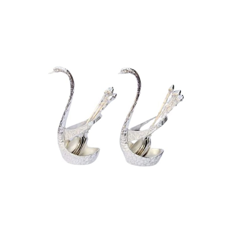 Silver Plated Swan Duck With 12 Pcs Tea Spoon Set