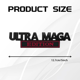 MLAHUIER Ultra MAGA Edition Fender Badge Decal, 3D Zinc Alloy Vehicle Body Tail Decor Badge with Strong Adhesive, Auto Body Exterior Decor Embossed Sticker for Most Car Models(Black & Red)