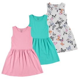 Pink Angel 3-Pack Girls' Dresses, Kids Casual Fit and Flare Sleeveless Summer Dress & School Outfit, 100% Cotton…