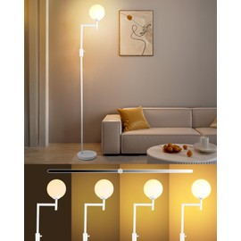 Lightdot 64Inch Dimmable White Floor Lamp, Industrial Farmhouse Globe Standing Lamps with 3000K Warmwhite Bulb Included, Mid Century Modern Floor Lamp for Living Room Bedroom Reading