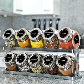 Lovable Labels Chalkboard Spice Jar Labels - 200 Pre-Printed + 25 Blank Write-On Stickers Dishwasher Safe and Waterproof Great for Spices and Seasonings Organize Your Spice Rack (Dash & Dots Design)