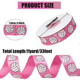 Fbshicung 5/8 Inch x 33feet Satin Volleyball Ribbon for Crafting Sports Grosgrain Crafts Decorative Softball Ribbon Cheer Team Party Gift Wrapping Pack Wreath Decor Sewing DIY (Pink)