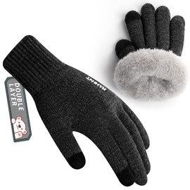 Rahhint Wool Kids Gloves for Boys Girls Winter Thermal Double Knit Gloves with Insulated Fleece Lined Keep Hand Warm Children Toddler Gift 3-15 Years