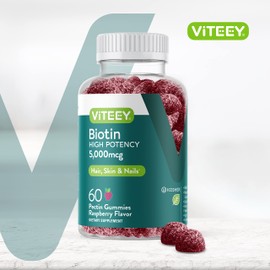 Viteey Biotin Gummies for Hair Skin and Nails - Biotin for Hair Growth Gummies - 5000 mcg - Vegan, Gluten-Free, Non-GMO – 60 Count
