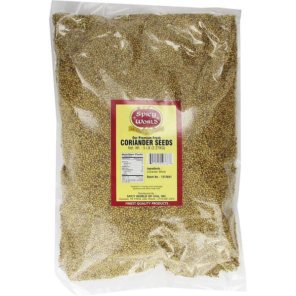 Spicy World Coriander Seeds 5 Pounds Bulk - Pure Indian Spice