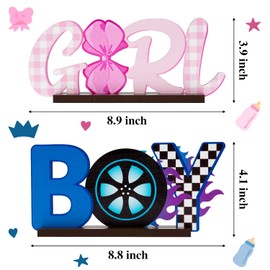 G1ngtar 2Pcs Burnouts or Bow Gender Reveal Wooden Table Centerpieces Boy or Girl Letter Signs Blue Car Wheel Pink Polka Dots Bow Tie Party Decorations Supplies for He or She Gender Reveal Baby Shower