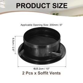 PATIKIL 8 Inch Round Air Vent Cover, 2 Pack Soffit Vents ABS Ceiling Vent Covers Air Vent Louver for Bathroom Kitchen Living Room Greenhouse Ventilation System, Black