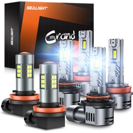 SEALIGHT 9005/HB3 H11/H16/H8/ Fog Light Bulbs Combo(Pack of 6), 360° Illumination Fog Lights for car, trucks,SUVS, Xenon White, 14000RPM Cooling Fan Front Fog Lamps, Plug-N-Play, Non-polarity