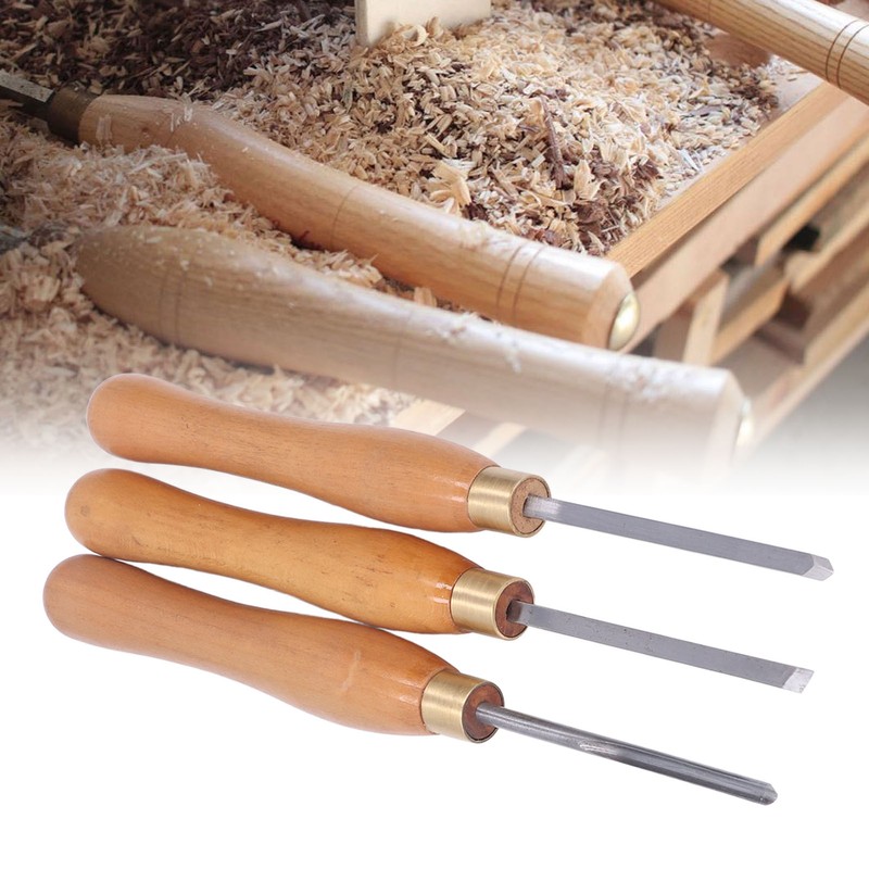 3Pcs Wood Lathe Turning Tool Chisel Beech Handle Steel Insert
