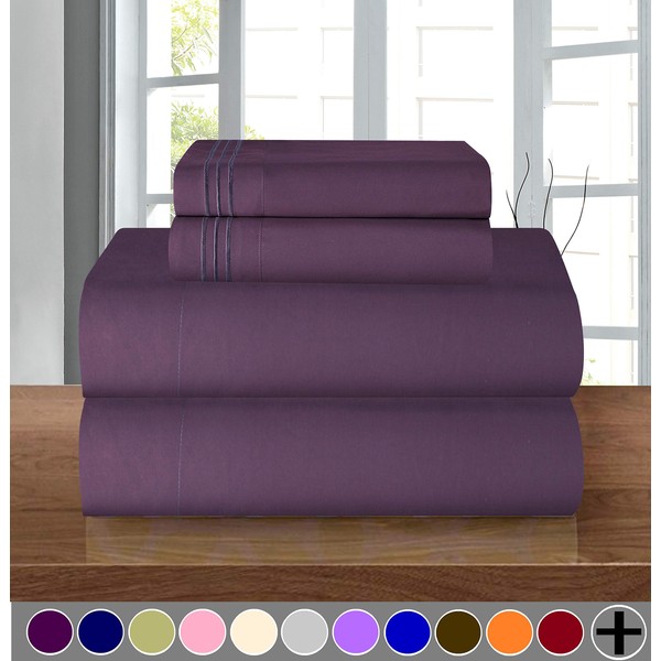 Elegant Comfort Luxury Soft 1500 Thread Count Egyptian 4-Piece Premium Hotel Quality Wrinkle Resistant Coziest Bedding Set, All Around Elastic Fitted Sheet, Deep Pocket up to 16inch, Full, Purple