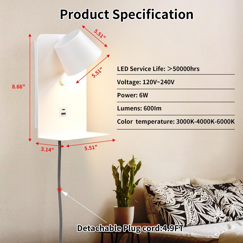 DEC LUCE DECOLUCE LIGHTING Modern LED Plug in Wall Sconce,