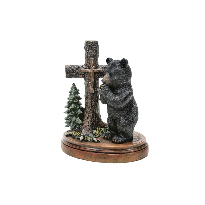 BLACK FOREST DECOR Prayerful Bear & Cross Figurine