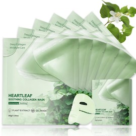 6Pcs Heartleaf Soothing Collagen Mask, Glass Skin Face Mask Overnight with Hyaluronic Acid, Korean Skin Care, Facial Mask for Sensitive Skin, Anti Wrinkles & Hydrating & Calming Vegan Sheet Mask
