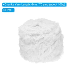 PATIKIL 70yds Faux Fur Yarn, 2 Skeins Fuzzy Yarn Crochet Fluffy Yarn Soft Chunky Polyester Plush Fur Eyelash for Crocheting Knit Blanket Rug Sweater Scarf Hat Bear Craft,White