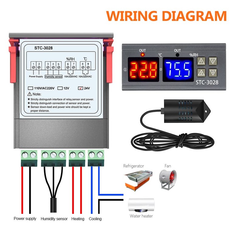 DollaTek Temperature Humidity Controller 220 V 2 Relays STC-3028 with