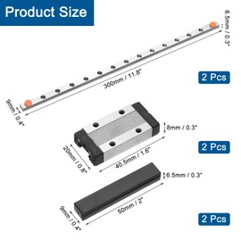 sourcing map 2pcs MGN9 300mm Linear Guide Rail with 2pcs MGN9H Sliding Carriage Block Bearing Steel and 2pcs Plastic Mini MGN12 Linear Guide for DIY 3D Printers and CNC Machine, Silver