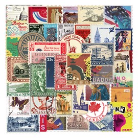 50PCS Vintage Travel Postage Stamp Waterproof Stickers Pack for Boys Adults Teens Girls,Decoration for Water Bottle Skateboard Helmet Notebook Diary Album Journals DIY Arts and Crafts Luggage