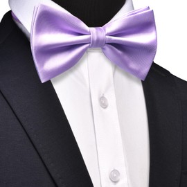 GUSLESON Mens Solid Color Double Fold Pre-tied Bow Tie and Pocket Square Cufflink Set with Gift Box, Lavender Lilac, general