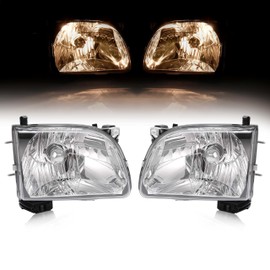HECASA Pair Headlights w/Bulbs Compatible with 2001-2004 Toyota Tacoma Replacement for 8111004110 8115004110 TO2503136 TO2502136 Halogen Front Headlamp Light Clear Lens Black Housing Left&Right Side