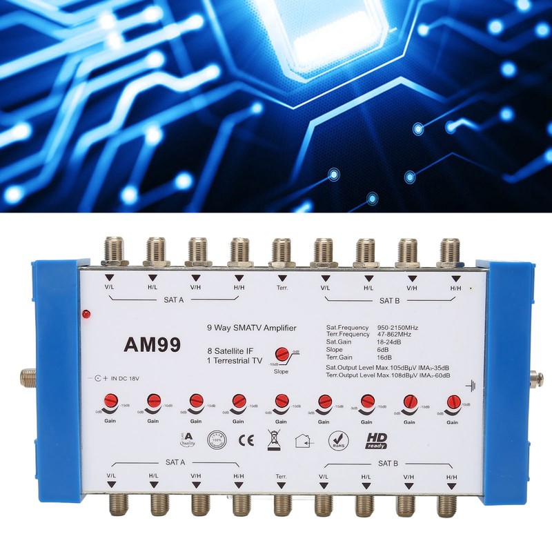 9 Way SMATV Amplifier Professional Plug and Play Satellite TV