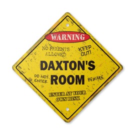 Daxton's Room Sign Vintage Crossing Zone Xing | Indoor/Outdoor Plastic | 12" Tall Rustic Kids Bedroom Decor Door Children's Name boy Girl