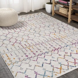 JONATHAN Y Boho Vintage Diamond Ivory/Multi Indoor Area Rug 8X10 ft, Moroccan Hype for Living Room, Bedroom, Kitchen, Office, Easy-Cleaning, High Traffic, Pet-Friendly, Non-Shedding (MOH101E-8)