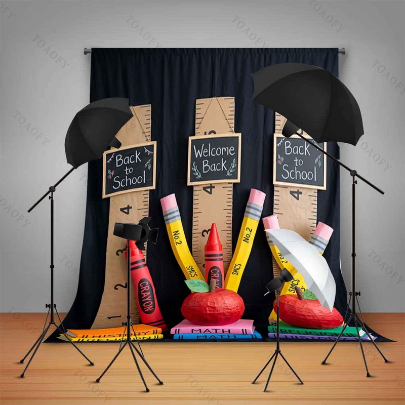 TOAOFY 5x7Ft Welcome Back to School Backdrop Chalkboard Ruler Photography