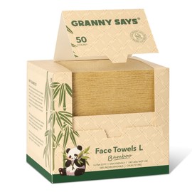 GRANNY SAYS Disposable Face Towels, Bamboo Viscose Face Towelettes Disposable, Biodegradable Face Towel, Makeup Removing Wipes, Facial Cleansing, Super Soft for Sensitive Skin, 50 Count/1 Box