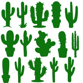 15 Cactus Plant Silhouette Cute Stickers - Waterproof Decals - Scrapbooking, Cars, Water Bottles, Laptops, Fun Gifts (Green, Extra Small Pack (5cm/2"))
