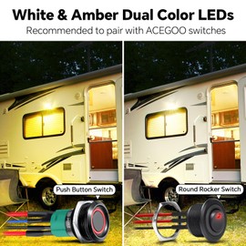 acegoo RV Porch Light LED Dual Color White/Amber Switchable 12V Exterior Utility Replacement Light for Trailer Camper Motorhome 5th Wheels, 480 Lumen & IP66 Waterproof (White)
