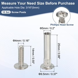 PATIKIL Binding Screw Posts, 10 Set Screw Posts Fit for 3/16"(5mm) Hole Dia Female M5 x 25mm Carbon Steel Binding Bolts Nut for Leather Scrapbook DIY