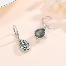 REDSUN Tear Earrings 925 Sterling Silver Moonstone / Algae Agate / Turquoise Filigree Drop Earrings with Zirconia Buckle Jewellery Birthday Gifts for Her Girls Mother, Silver
