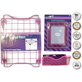 Charmed By Dragons Locker Kit: 12 inch Tall Shelf and Magnetic Locker Accessories - Mirror Pencil Cup and 6 Inspirational Metal Magnets 9 Piece Set (Pink)