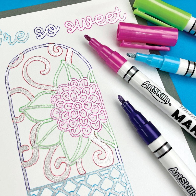 ArtSkills Metallic Markers with Color Outline, Permanent Metallic Outline Shimmer