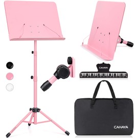 CAHAYA Sheet Music Stand & Tabletop Music Stand Solid Back with Carrying Bag for Books Notes Laptop Tablet Pink CY0194