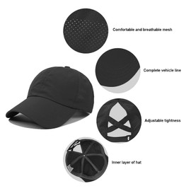 Ponytail Hat for Womens, Quick Drying Mesh Ponytail Hole Baseball Cap Sport Sun Hats Black